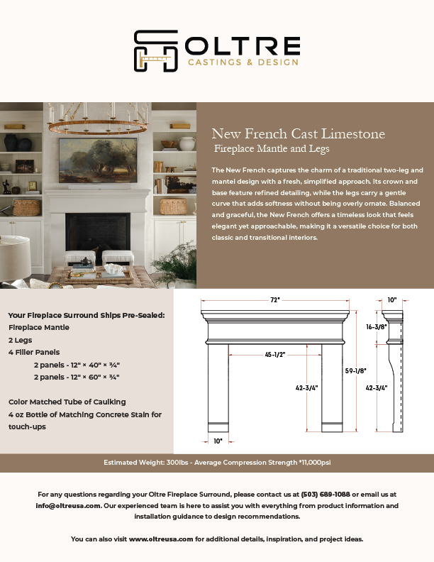 New French Cast Limestone Fireplace
