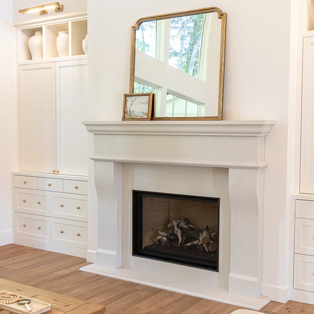 New French Cast Limestone Fireplace