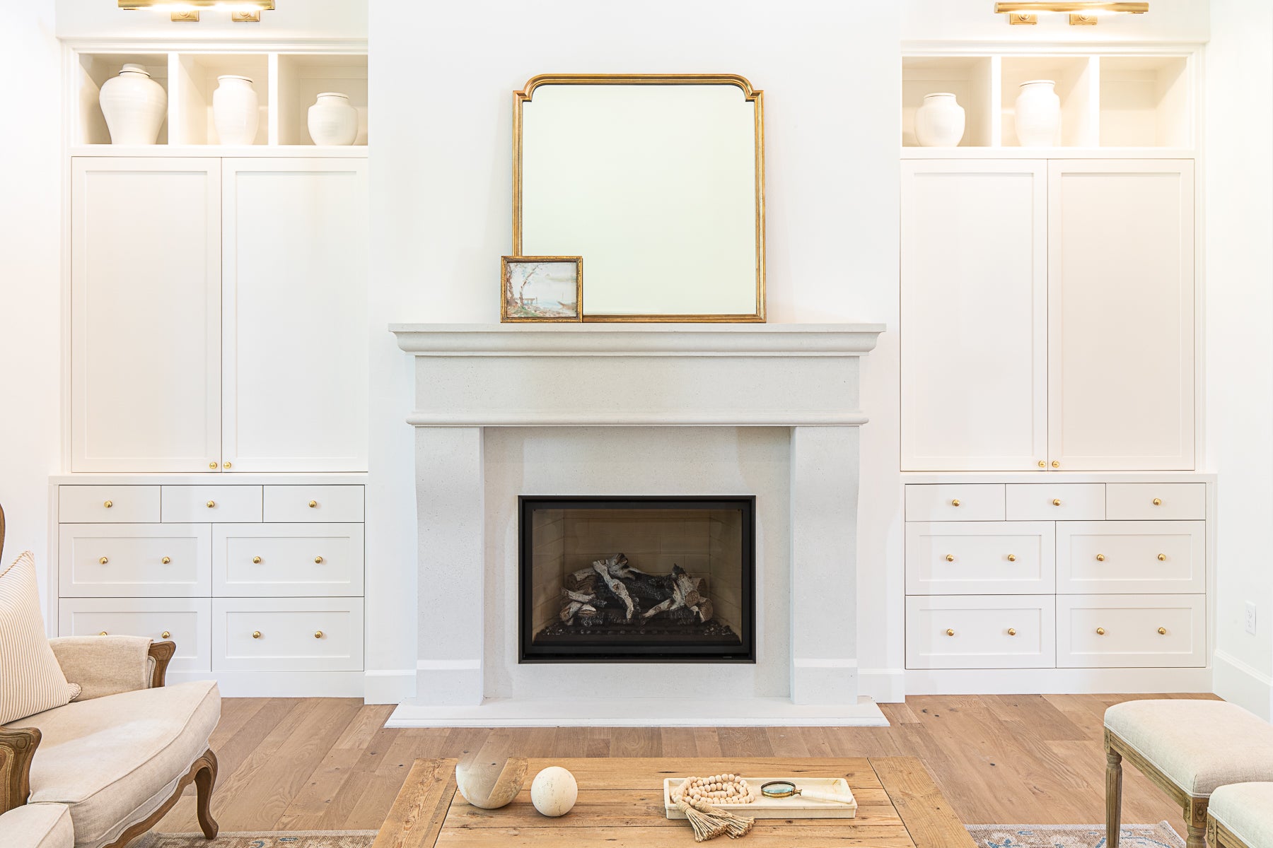 New French Cast Limestone Fireplace
