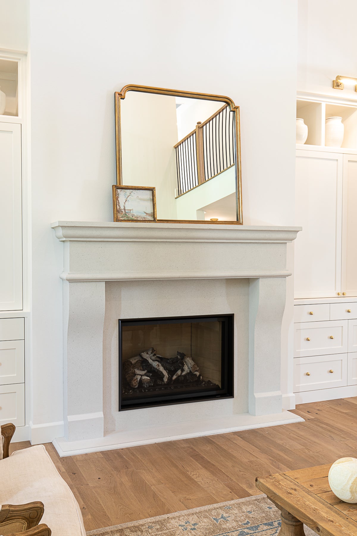 New French Cast Limestone Fireplace
